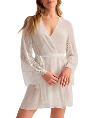 Rya Collection Scandal Long Sleeve V-Neck Chantilly Lace Chiffon Short Robe