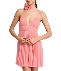 Rya Collection Shirin Sleeveless Deep V-Neck Pleated Chiffon Chemise