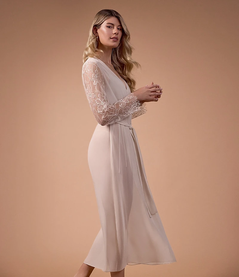 Rya Collection Sincerity Long Sleeve Belt Tie Chiffon Long Robe