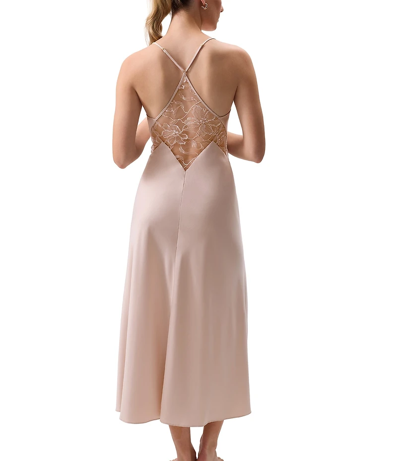 Rya Collection Sincerity Sleeveless V-Neck Long Satin Gown With Lace