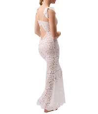 Rya Collection Stretch Lace Bow Amour Long Gown