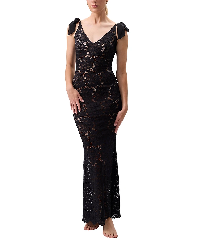 Rya Collection Stretch Lace Bow Amour Long Gown