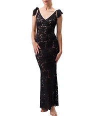Rya Collection Stretch Lace Bow Amour Long Gown