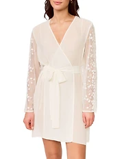 Rya Collection Tidal Long Sleeve V-Neck Chiffon & Embroidered Netting Short Bridal Lingerie Robe