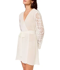 Rya Collection Tidal Long Sleeve V-Neck Chiffon & Embroidered Netting Short Bridal Lingerie Robe