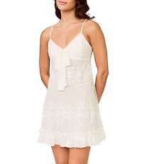 Rya Collection Tidal Sleeveless V-Neck Chiffon & Embroidered Netting Ruffled Hem Bridal Chemise