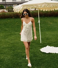 Rya Collection Tidal Sleeveless V-Neck Chiffon & Embroidered Netting Ruffled Hem Bridal Chemise