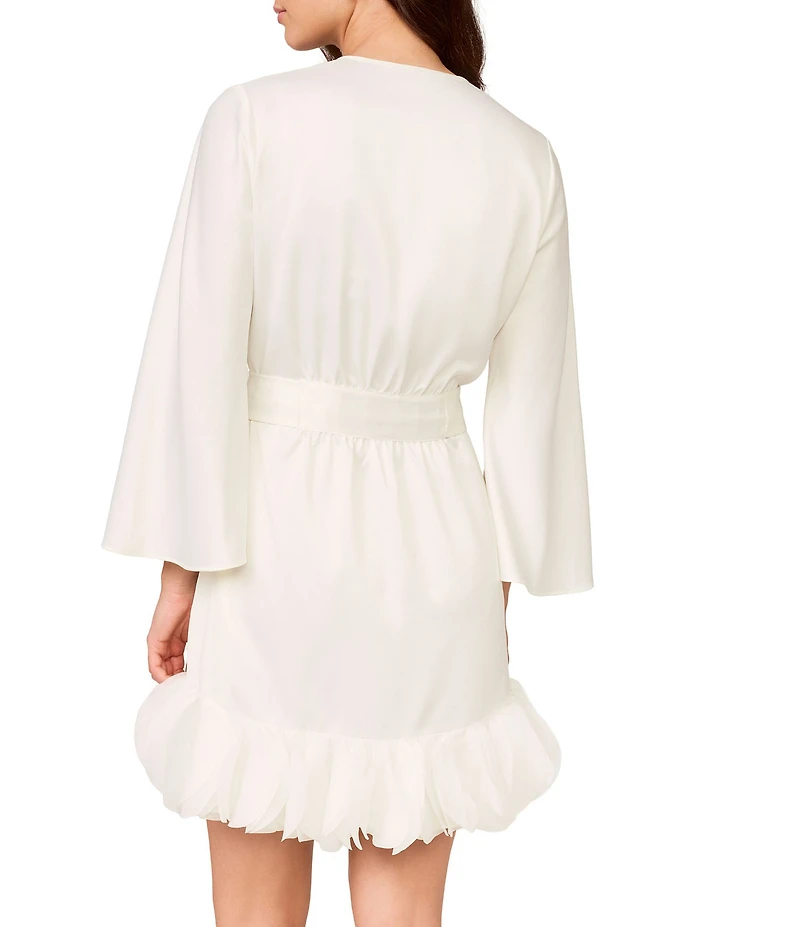 Rya Collection Villa Long Sleeve V-Neck Charmeuse Organza Petal Hem Bridal Lingerie Robe