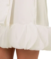 Rya Collection Villa Long Sleeve V-Neck Charmeuse Organza Petal Hem Bridal Lingerie Robe