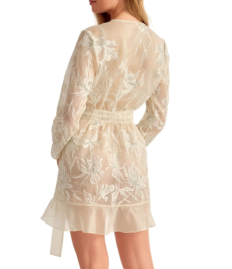 Rya Collection Voltaire Embroidered Charmeuse Long Sleeve Short Robe