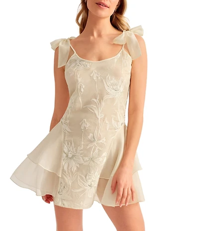 Rya Collection Voltaire Embroidered Charmeuse Sleeveless Tiered Chemise