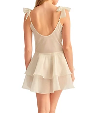Rya Collection Voltaire Embroidered Charmeuse Sleeveless Tiered Chemise