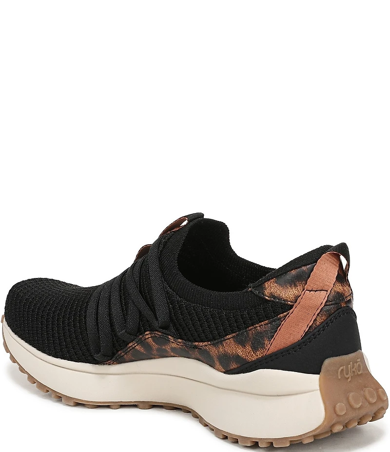 Ryka Women's Jump Start Lace Stretch Leopard Print Knit Slip On Sneakers
