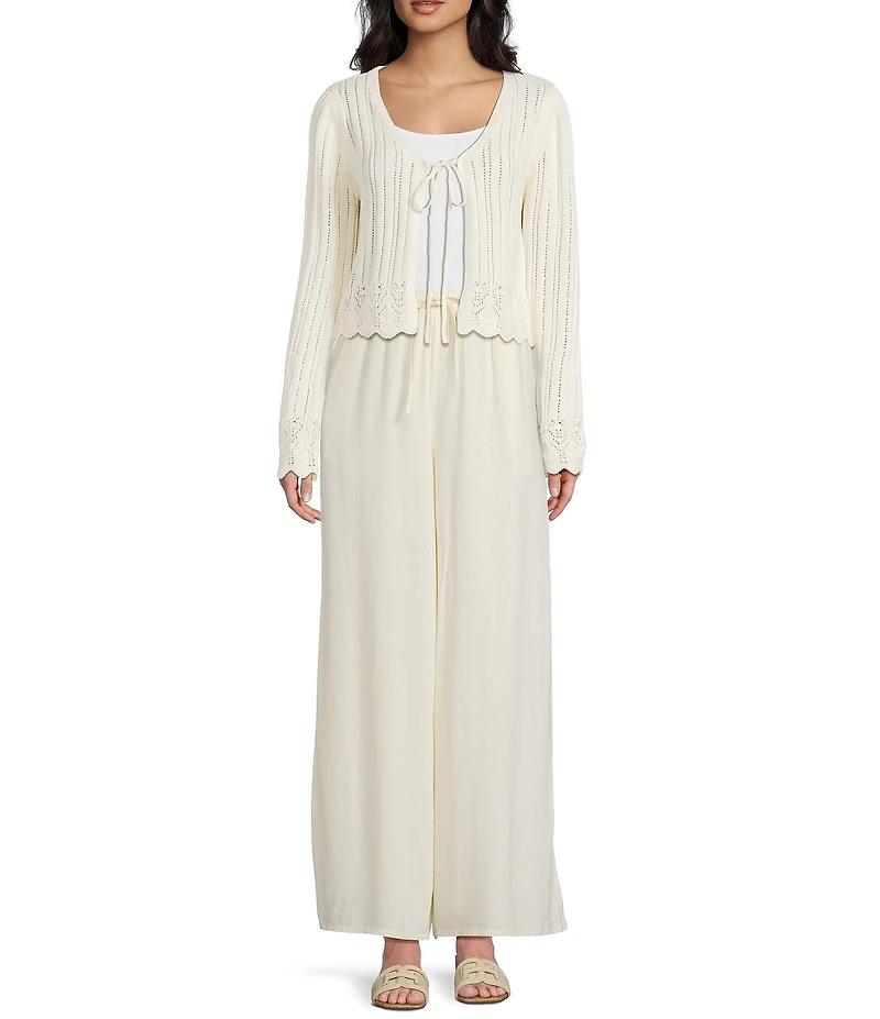 Sadie & Sage Crochet Long Sleeve Front Tie Cardigan