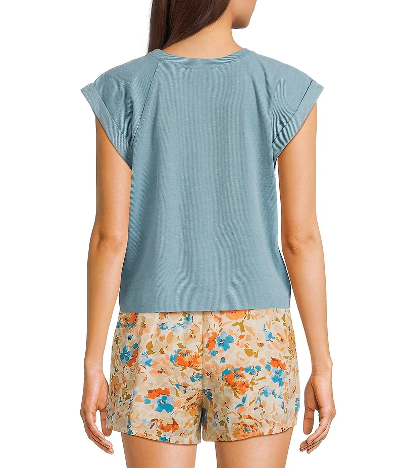 Sadie & Sage Cuff Short Sleeve Ribbed Knit Pullover Top