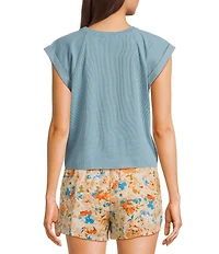 Sadie & Sage Cuff Short Sleeve Ribbed Knit Pullover Top