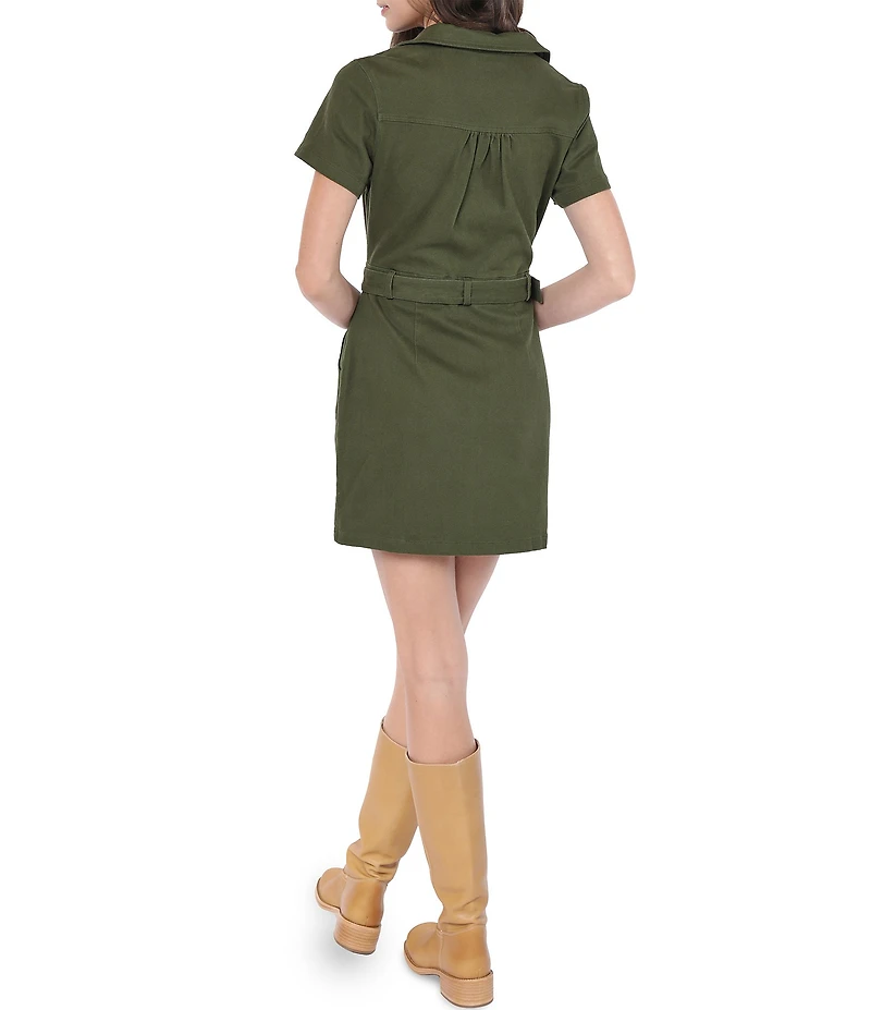 Sadie & Sage Denim Zip Up Belted Mini Dress