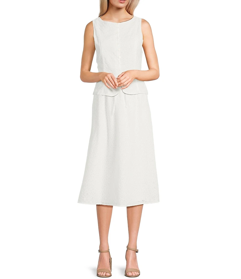 Sadie & Sage Eyelet Drawstring Waist Midi Skirt