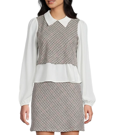 Sadie & Sage Mixed Media Plaid Top
