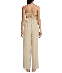 Sadie & Sage In The Clouds Woven Stripe Spaghetti Strap Tie Back Wide Leg Jumpsuit