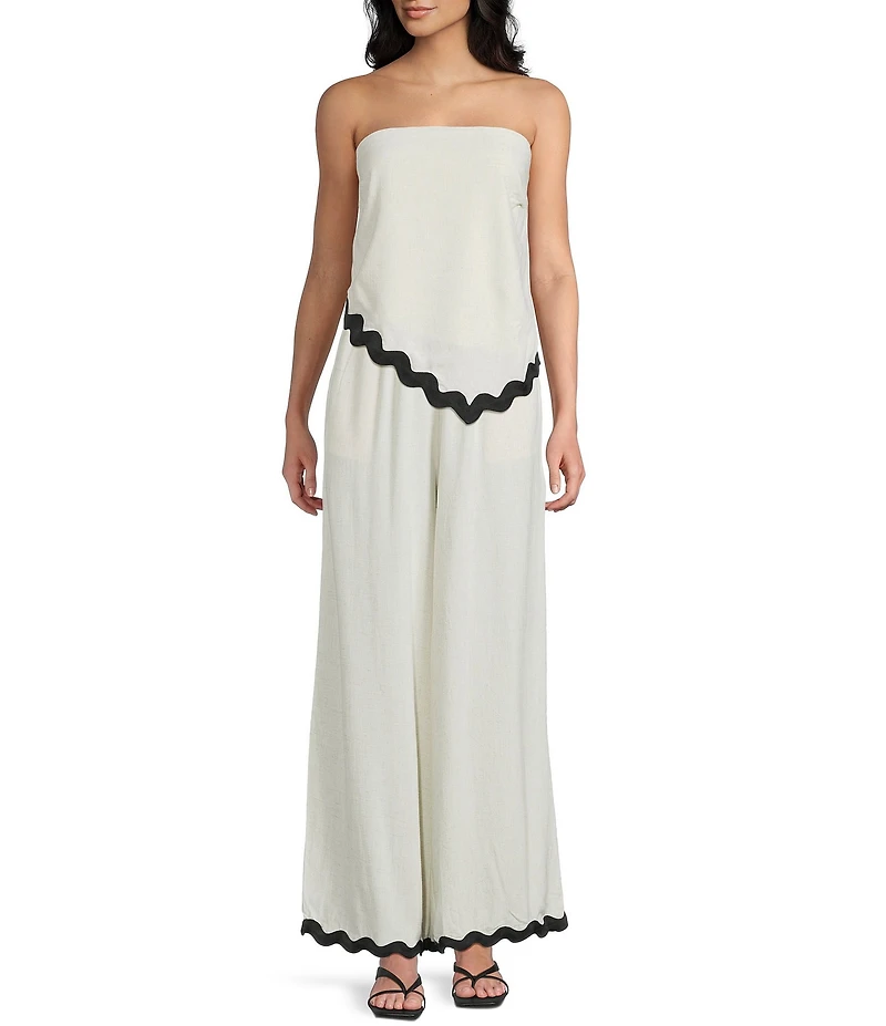 Sadie & Sage Linen Blend Asymmetrical Ric Rac Trim Coordinating Tube Top