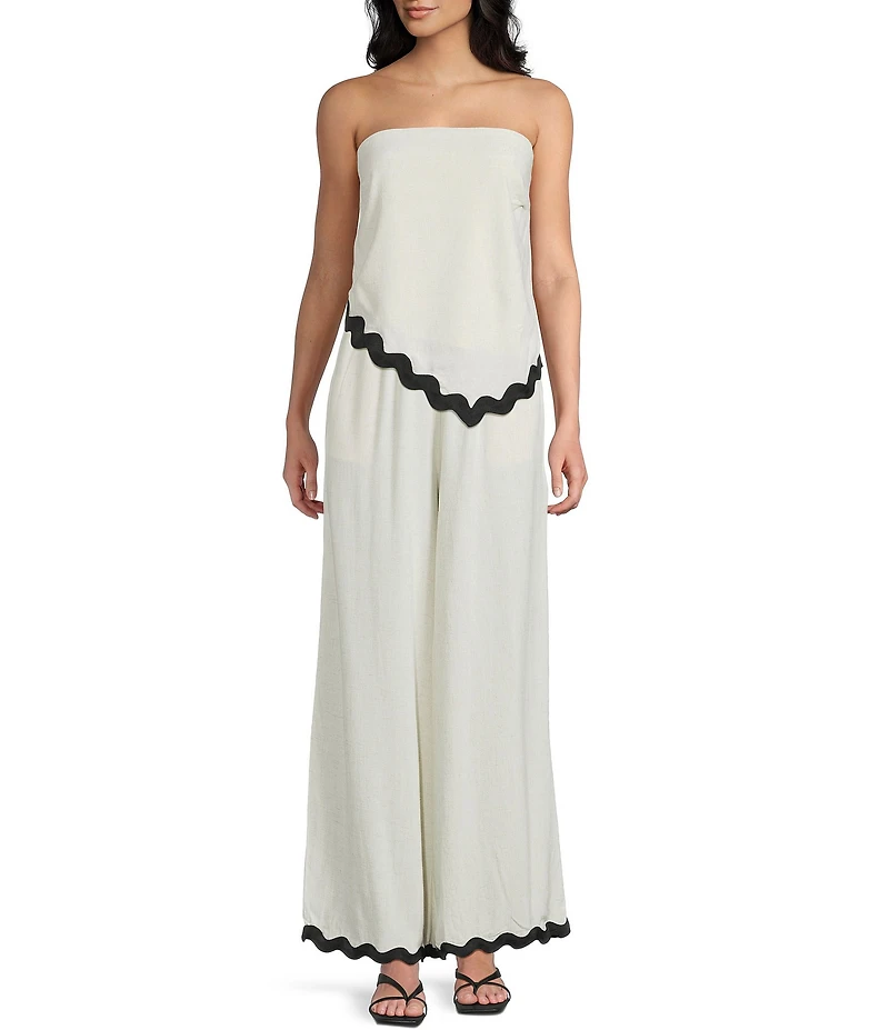 Sadie & Sage Linen Blend Ric Rac Trim Coordinating Wide Leg Pants