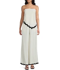 Sadie & Sage Linen Blend Ric Rac Trim Coordinating Wide Leg Pants