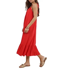 Sadie & Sage Linen Blend Scoop Neck & Back Flowy Tassel Detailed Midi Dress