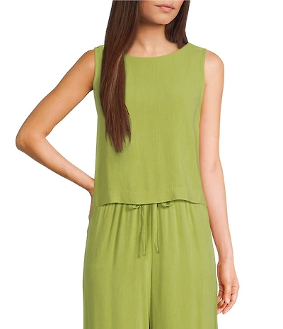 Sadie & Sage Linen Sleeveless Button Back Coordinating Crop Top