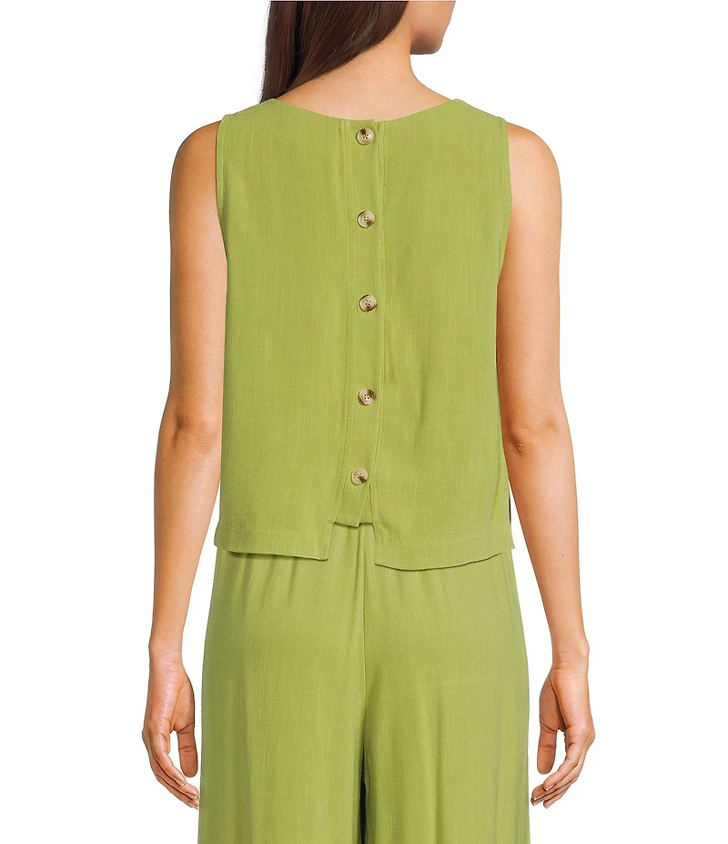 Sadie & Sage Linen Sleeveless Button Back Coordinating Crop Top