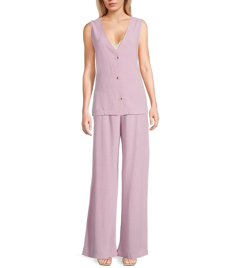 Sadie & Sage Linen V-Neck Button Front Coordinating Vest Top