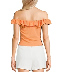 Sadie & Sage Off The Shoulder Ruffled Knit Crop Tank