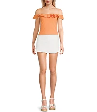 Sadie & Sage Off The Shoulder Ruffled Knit Crop Tank