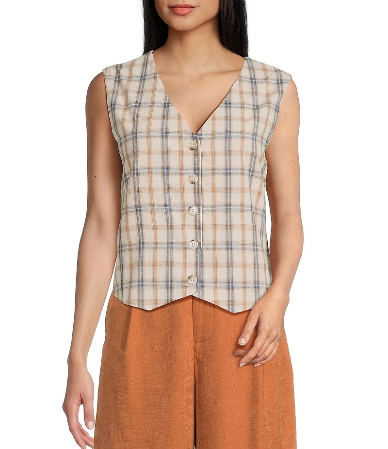 Sadie & Sage Plaid Button Front Vest