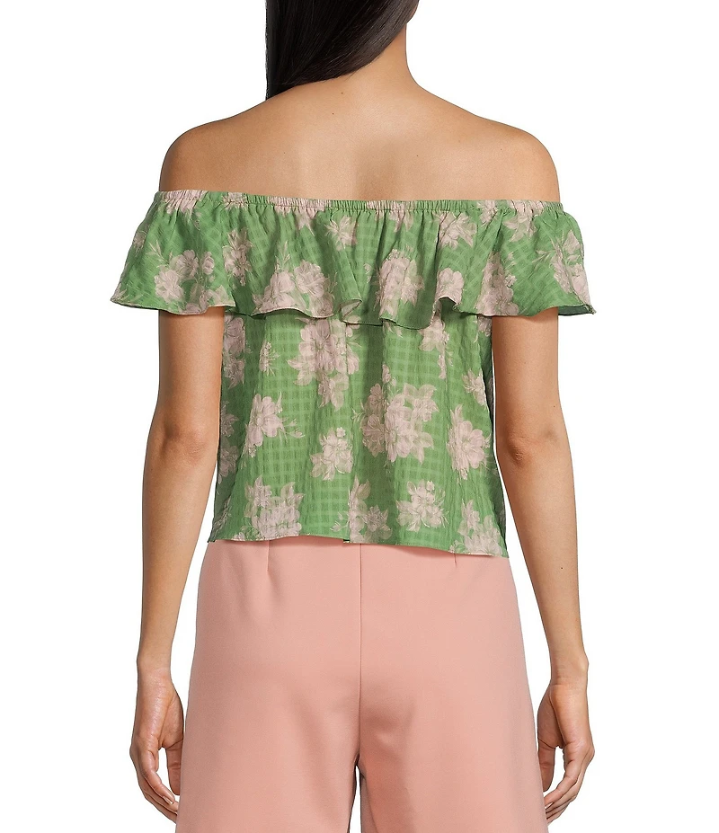 Sadie & Sage Rainy Days Floral Woven Textured Off-The-Shoulder Crop Top