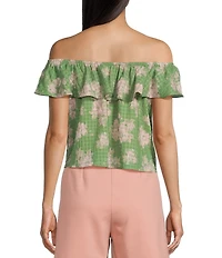 Sadie & Sage Rainy Days Floral Woven Textured Off-The-Shoulder Crop Top