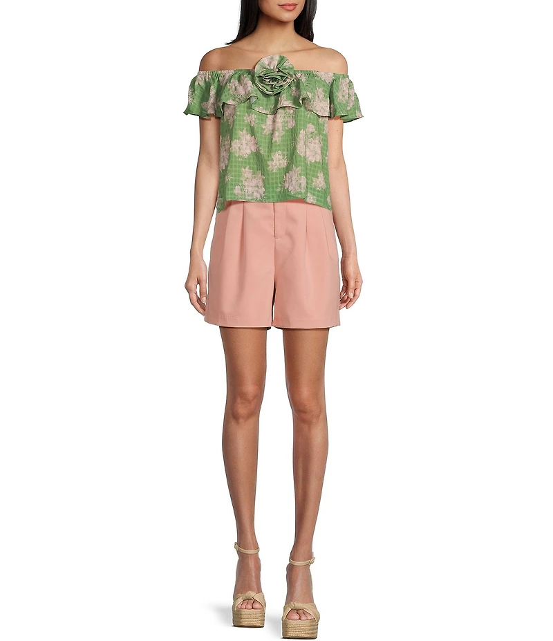 Sadie & Sage Rainy Days Floral Woven Textured Off-The-Shoulder Crop Top