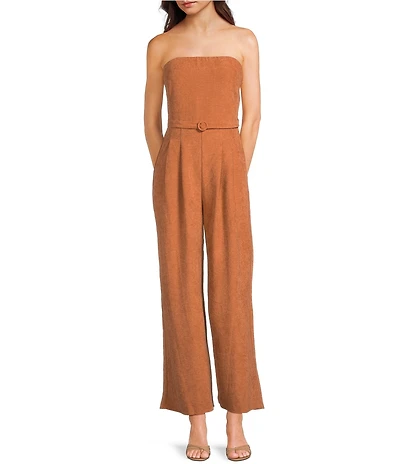Sadie & Sage Strapless Belted Wide Leg Jumpsuit