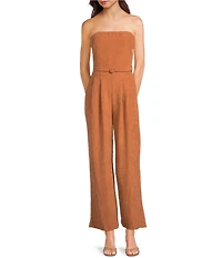 Sadie & Sage Strapless Belted Wide Leg Jumpsuit