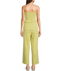 Sadie & Sage Strapless Smocked Bodice Wide Leg Jumpsuit