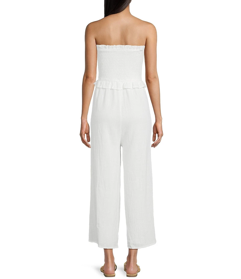 Sadie & Sage Strapless Smocked Bodice Wide Leg Jumpsuit
