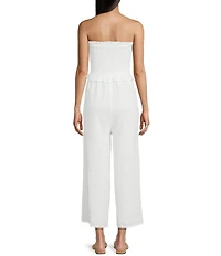 Sadie & Sage Strapless Smocked Bodice Wide Leg Jumpsuit