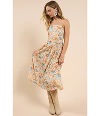Sadie & Sage Strapless Tube Top Midi Woven Floral Printed Dress