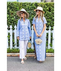 SAIL to SABLE x Palm Beach Lately Embroidered Shell Mandarin V-Neck Long Sleeve Tunic