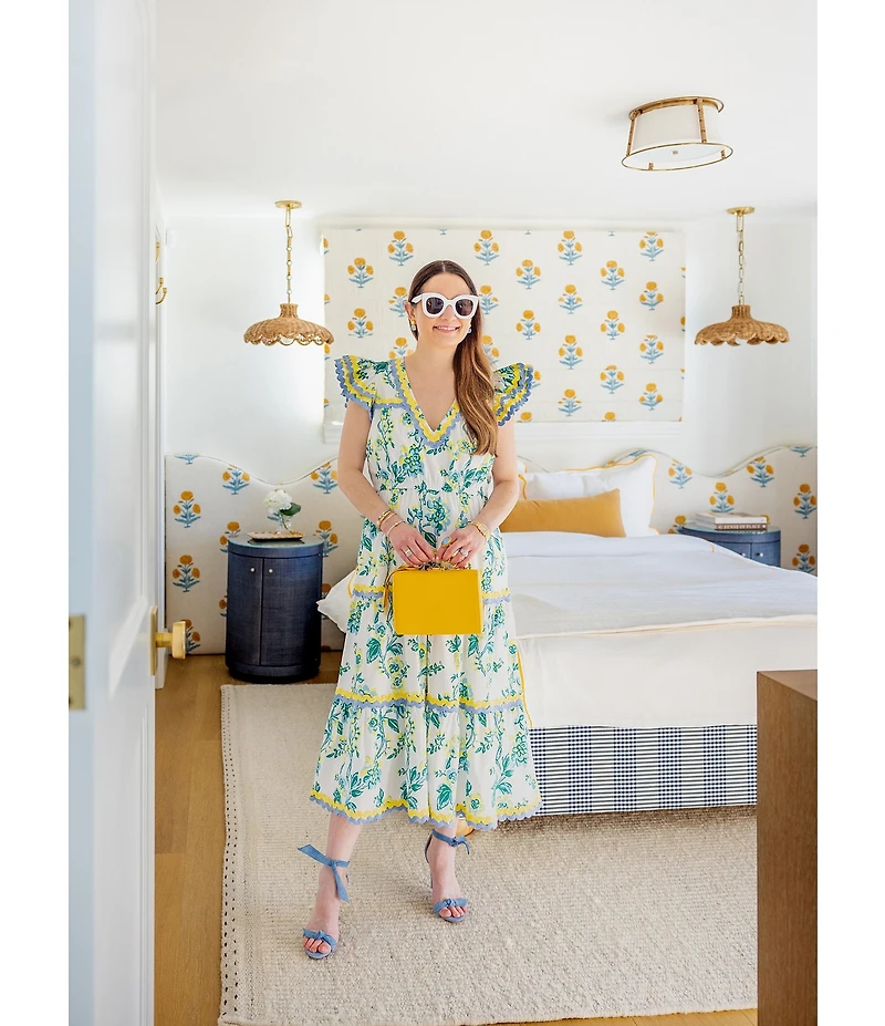 SAIL to SABLE x Style Charade Floral Print V-Neck Flutter Sleeve Midi Dress