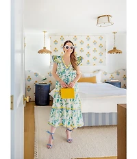SAIL to SABLE x Style Charade Floral Print V-Neck Flutter Sleeve Midi Dress