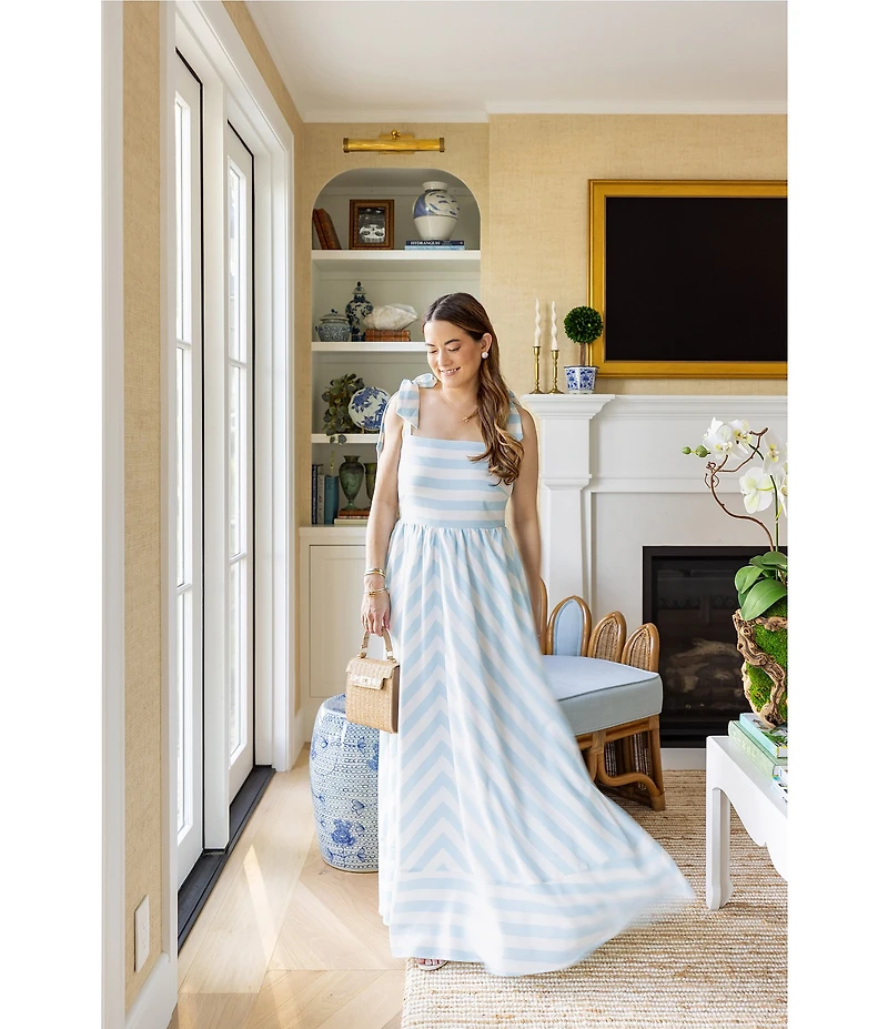 SAIL to SABLE x Style Charade Stripe Print Square Neck Tie Shoulder Sleeveless Maxi Dress