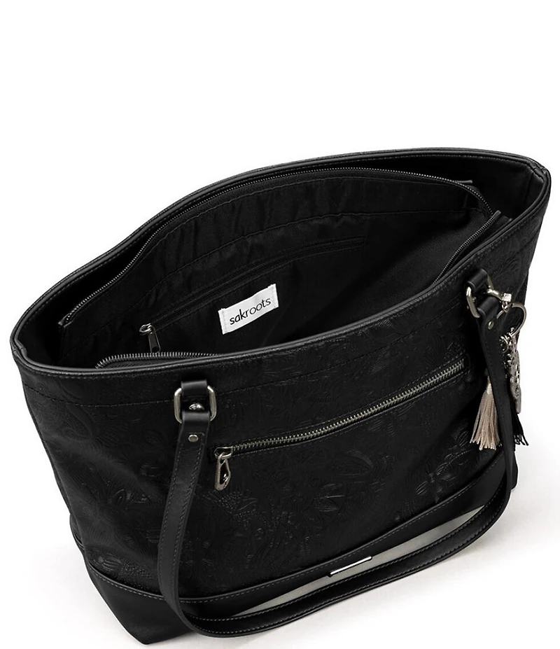 Sakroots Arcadia Recycled Vegan Leather Black Floral Metro Tote Bag