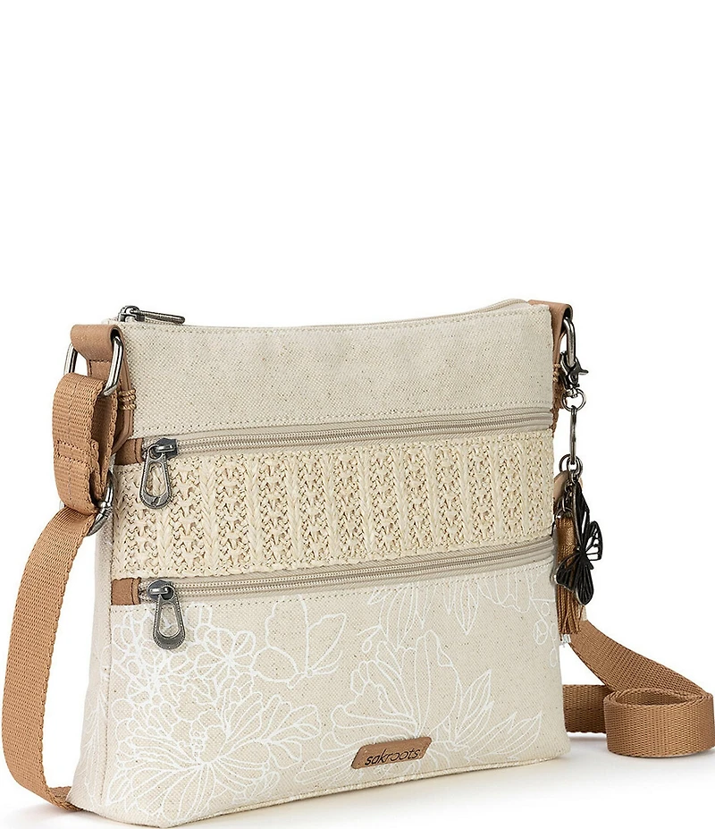 Sakroots Artist Circle Floral Double Zip Coated Canvas Crossbody Bag