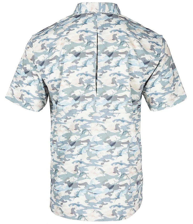 Salt Life Aqua Ambush Camouflage Printed Short Sleeve Performance Woven Shirt